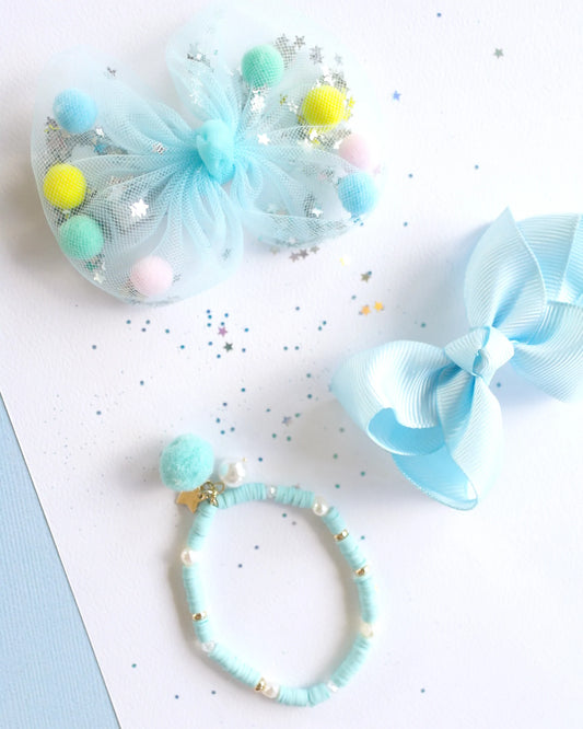 Blue Confetti Bow