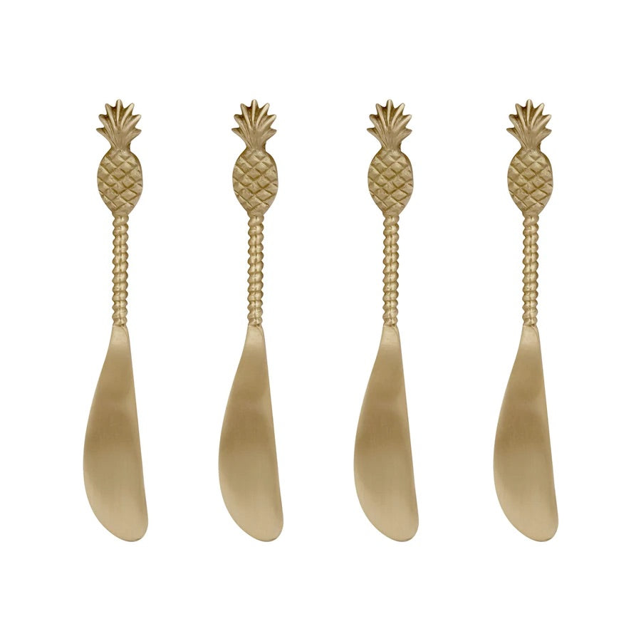 Four cheeseboard spreader knives with pineapple shaped ends
