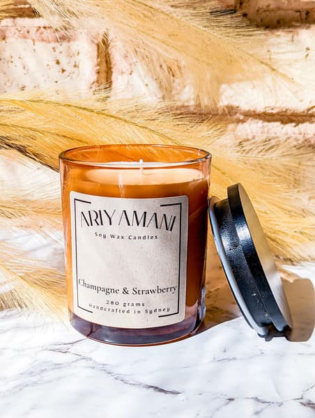 Champagne and Strawberry Ariy Amani Soy Wax Candle