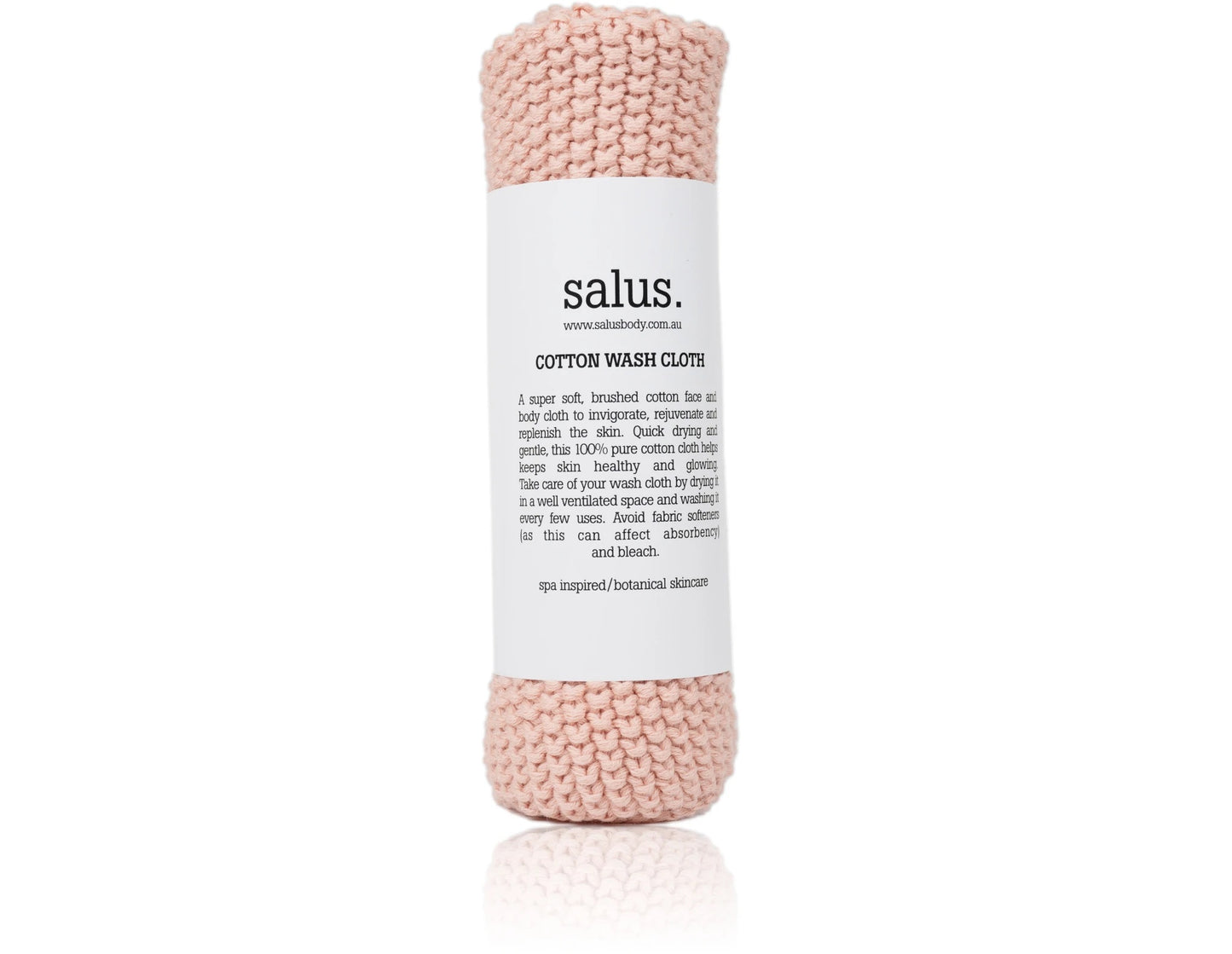Packaged pink cotton wash cloth from Salus