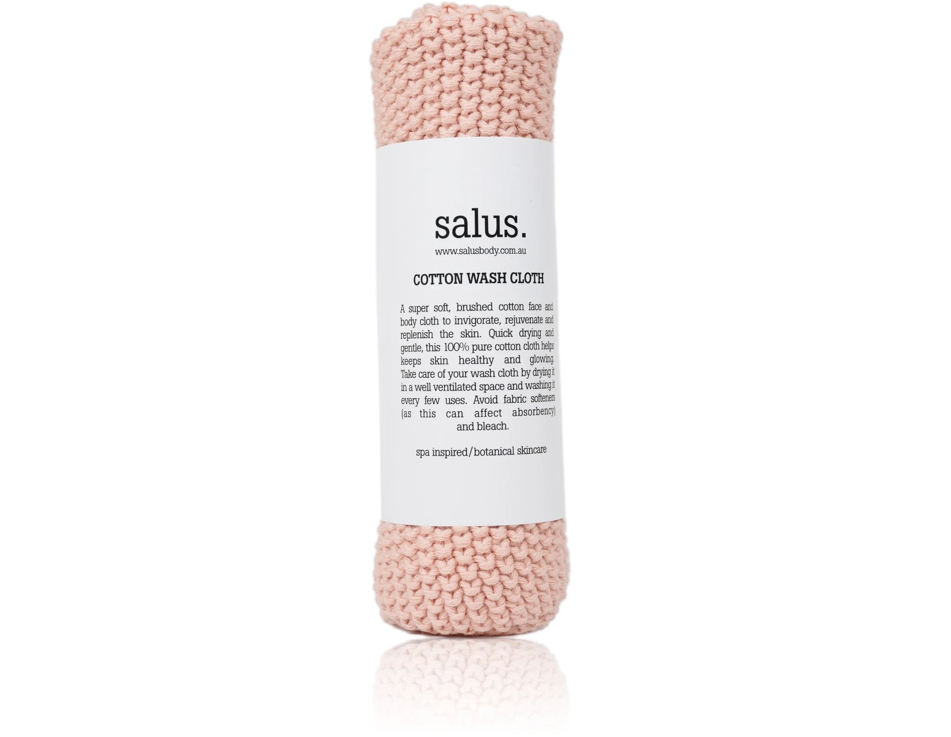 Packaged pink cotton wash cloth from Salus