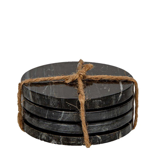 Marble Round Coaster Black